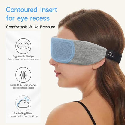 ALASKA BEAR Sleep Headphone Mask Bluetooth 5.2 HD Stereo Noise Reduction 3D Eye Mask for Sleeping Eye Contour Built-in Mask w/Thin Speakers Wireless Audio Sports Headgear(Gray)