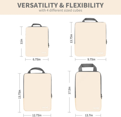 BAGAIL 4 Set/6 Set/8 Set Compression Packing Cubes Travel Accessories Expandable Packing Organizers (Cloth Pattern, 4-Beige)
