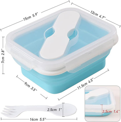 Silicone Lunch Container With Spoon & Fork, Bento Box, Collapsible Food Storage Container with Clip-on Lid, 20 Oz