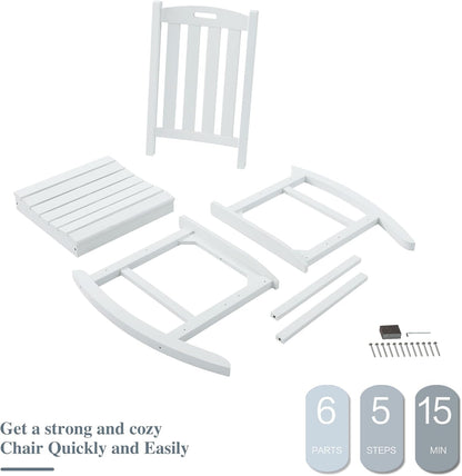 Psilvam Oversized Outdoor Rocking Chair Set of 2, Porch Rocker with 21" Wide Seat and 32" Tall Backrest, Pre-Assembled with Most Components for Effortless Installation (White)