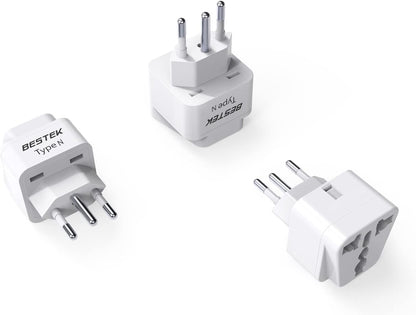BESTEK Brazil, South Africa Travel Plug Adapter, Grounded Universal Type N Plug Adapter BR to US Adapter - Ultra Compact for Brazil, South Africa and More, 3 Pack
