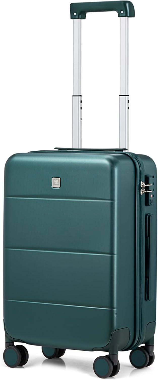 Hanke 20 Inch Carry On Luggage 22x14x9 Airline Approved PC Hard Shell Suitcases with Wheels TSA Luggage for Women Men Lightweight Travel Luggage(Blackish Green)