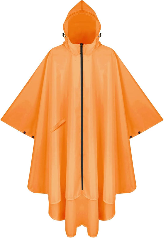 PTEROMY Hooded Rain Poncho for Adult with Pocket and Zipper, Waterproof Lightweight Raincoat for Men and Women