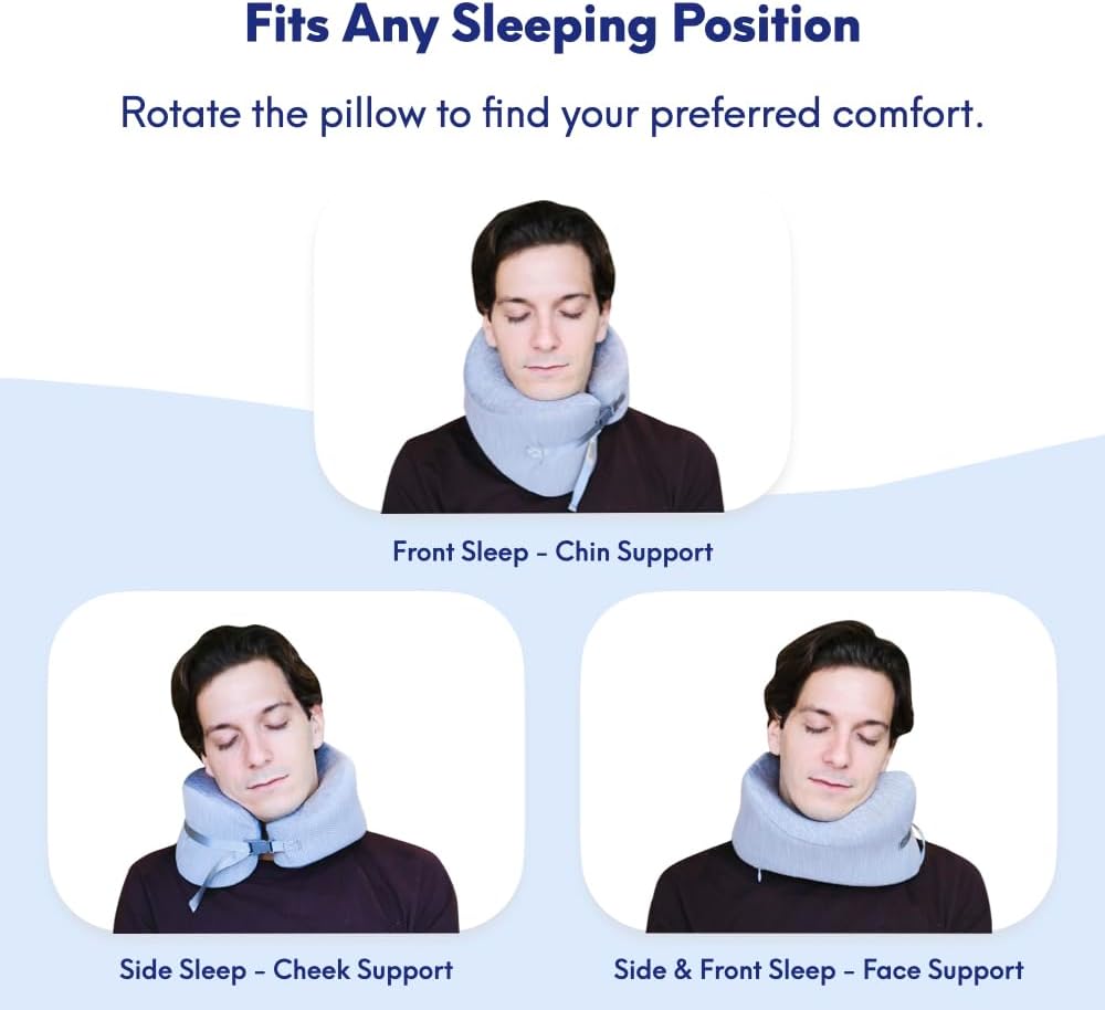 C CUSHION LAB Travel Pillow, Award-Winning Patented Ergonomic Design for Chin & Neck Support Memory Foam Neck Pillow, Compact Airplane Pillow for Traveling, Flight, Car (Spark, Large)
