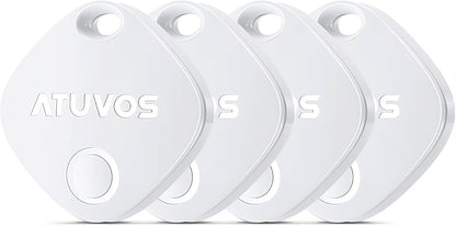 ATUVOS Air Tracker Tags-4 Pack, Bluetooth Luggage Tracker Works with Apple Find My APP (iOS Only, Not for Android), Keys Finder and Item Locator for Luggage, Backpack, Suitcases, Replaceable Battery