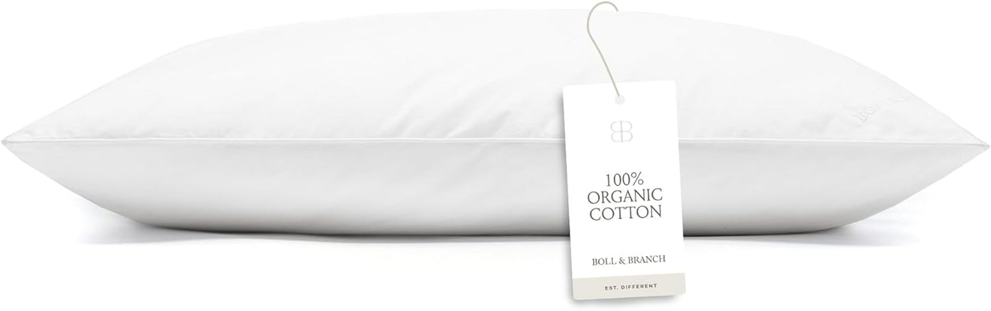 BOLL & BRANCH Down Alternative Pillow - Medium, Standard - Cooling Shell - Hypoallergenic Primaloft Luxury Down Alternative Fill - Superior Support