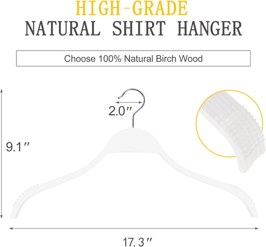 TOPIA HANGER Slim Wooden Hangers with Extra Soft Non-Slip Rubber Grips, 10-Pack High-Grade Fashion Hanger No Shoulder Bump for Sweater, Camisole, Jacket, Dress, Coat -CT15W