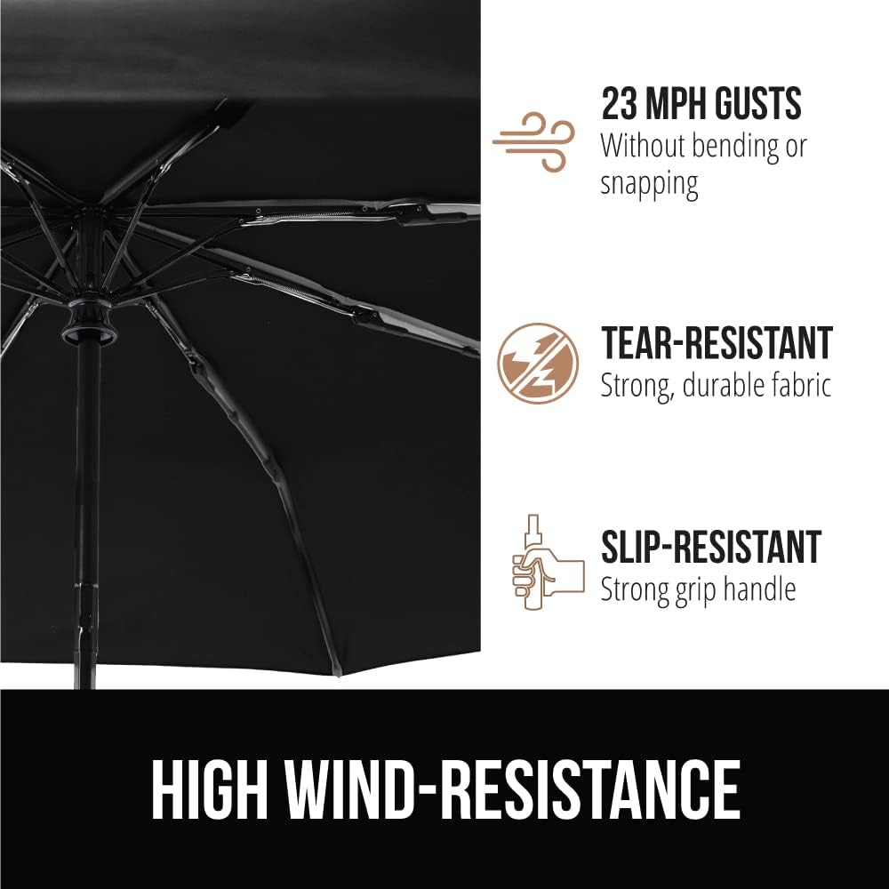 GORILLA GRIP Strong Stick Umbrella for Rain, Compact Travel One-Click Automatic Open Close, Lightweight, Portable, US Designed Reinforced Fiberglass Ribs, Wind Resistant Easy Collapse, Black 2 Pack