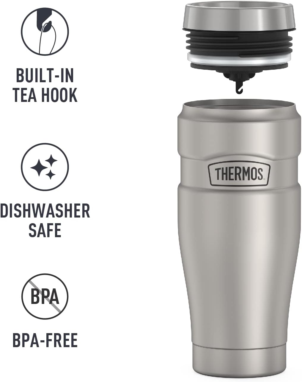 THERMOS Stainless King Travel Tumbler, 16 Ounce, Vacuum-Insulated | Matte Steel | Pack of 4