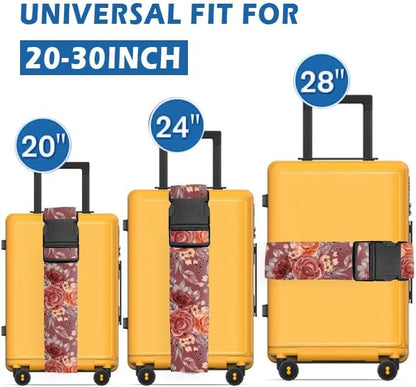 Luggage Straps for Suitcases Travel Belt Accessories, Cute Suitcase Strap, Adjustable Luggage Belt Strap, Heavy Duty with Quick-Release Buckle Luggage Strap Luxury Red Flowers