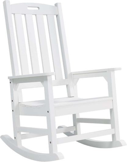 Psilvam Oversized Outdoor Rocking Chair, with 21" Wide Seat and 32" Tall Backrest, Pre-Assembled with Most Components for Effortless Installation (White)
