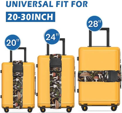 Luggage Straps for Suitcases Travel Belt Accessories, Cute Suitcase Strap, Adjustable Luggage Belt Strap, Heavy Duty with Quick-Release Buckle Luggage Strap Boho Mushrooms