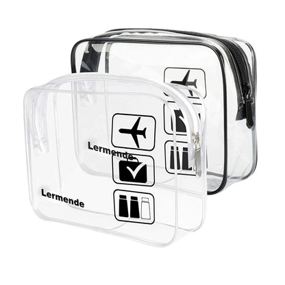 Lermende 2pcs Clear Toiletry Bag TSA Approved Travel Bag,Carry On for Travel,Airport Airline Accessories Compliant Bag,Quart Sized Makeup Cosmetic bag Women Men (Black Clear, 2 Pack)