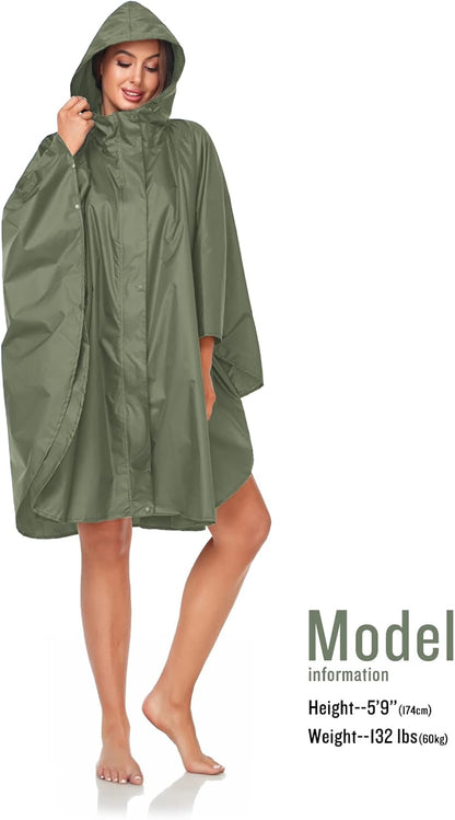 SaphiRose Unisex Rain Poncho Hooded Waterproof Raincoat for Adults Women