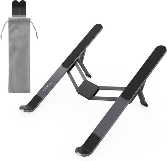 SODI [Innovative Compact] Foldable Laptop Stand for Desk, Lightweight Portable Laptop Stand for Business Trip, Library, Cafe, 6 Level Height Ergonomic Aluminum Computer Stand for MacBook 10-16"
