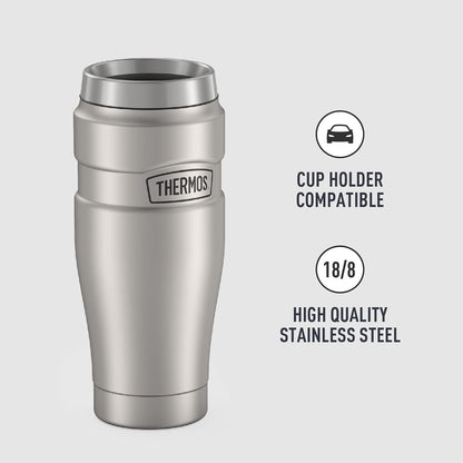 THERMOS Stainless King Travel Tumbler, 16 Ounce, Vacuum-Insulated | Matte Steel | Pack of 4