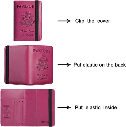 Passport Holder Cover Wallet Travel Essentials RFID Blocking Leather Card Case International Must Haves Travel Accessories for Women Men(101#Purple)