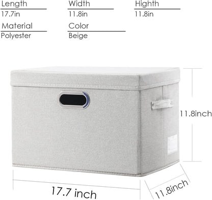 PRANDOM Large Collapsible Storage Containers with Lids [5-Pack] Fabric Foldable Storage Bins Boxes Organizer Baskets Cube with Cover for Home Bedroom Closet Office Beige(17.3x11.8x11.8)