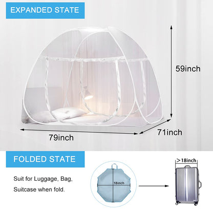 AMMER Pop Up Mosquito Net Tent for Beds, Portable Foldable Mosquito Netting Folding Design with Net Bottom,2 Entries,Suit for Twin to King Size Bed (79x71x59inch)