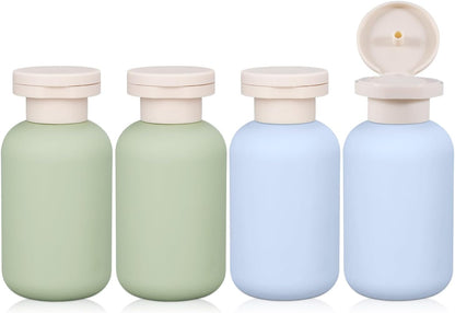 ASEVAT 3.4 oz/4 Pack Travel Bottles for Toiletries, Small Travel Shampoo and Conditioner Bottles, Refillable Containers Leak Proof, Plastic Squeeze Bottles with Flip Cap, green+blue