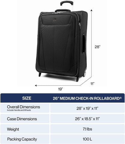 Travelpro Maxlite 5 Softside Expandable Upright 2 Wheel Checked Luggage, Lightweight Suitcase, Men and Women, Slate Green, Checked Medium 26-Inch