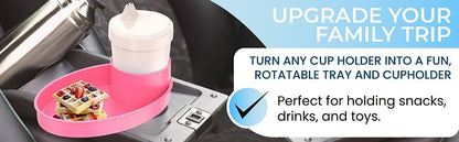 Complete Kids Travel Tray Kit - Easily Expands Cup Holder into 360° Cup & Travel Tray for Kids Car Seat, Booster, and Stroller - Toddler Road Trip Essentials Set Includes Coaster & Brush (Blue)