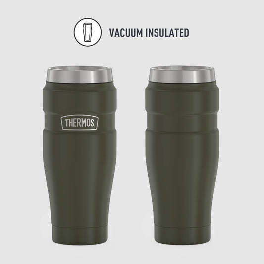 THERMOS Stainless King Vacuum-Insulated Travel Tumbler, 16 Ounce, Army Green (Pack of 4)