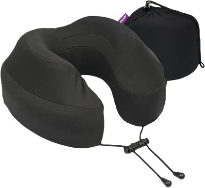 Cabeau Air Travel Pillow for Long Flights – Evolution Plus – U Shaped Memory Foam Neck Support – Removable, Washable Cover – Comfort On-The-Go for Airplane, Train, and Car (Black)