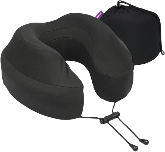 Cabeau Air Travel Pillow for Long Flights – Evolution Plus – U Shaped Memory Foam Neck Support – Removable, Washable Cover – Comfort On-The-Go for Airplane, Train, and Car (Black)