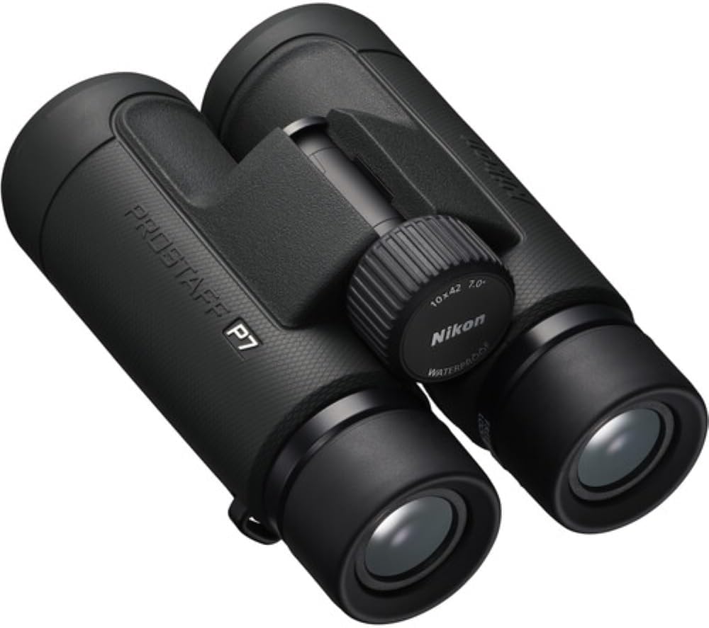 Nikon PROSTAFF P7 10x42 Binoculars Bundled with Harness Strap + Deluxe Cleaning Kit + Smartphone to Binocular Adapter + Microfiber Cleaning Cloth (5 Items)