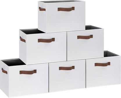 GhvyenntteS 6 Pack Large Fabric Storage Bins with Handles, 15x11x9.6 Inch Storage Baskets for Shelves, Foldable Closet Storage Bins for Shelves, Closet Organizers and Storage Boxes, White