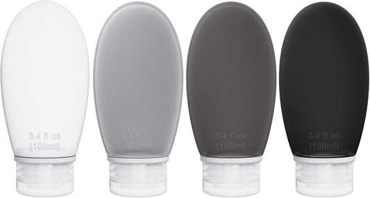 Silicone Travel Bottles for Toiletries TSA Approved Travel Size Containers Set 4 Pack Portable Leak Proof Refillable Cosmetic Squeeze Bottles Shampoo Hair Conditioner Body Lotion Bath Shower Gel