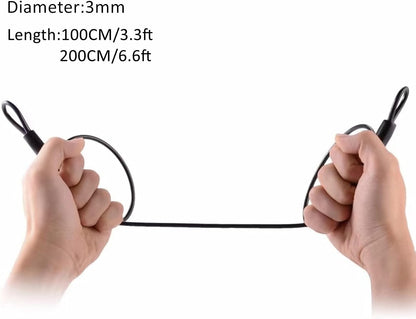 100CM/3.3ft 3mm Outdoor Travel Security Cable Lock,Braided Steel Coated Safety Cable Luggage Lock,Safety Cable Wire Rope Double Loop Lightweight GOMRQING (2 Pack)