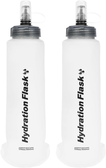 TRIWONDER TPU Collapsible Flask BPA-Free Soft Folding Water Bottles for Hydration Pack - Ideal for Running Hiking Cycling Climbing (500ml/16.9oz - White - Pack of 2)
