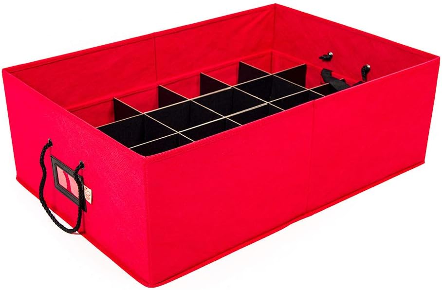 Santa's Bags [Christmas Ornament Storage Box with Dividers] - (Holds 48 Ornaments up to 4 Inches in Diameter) | Acid-Free Removable Trays with Separators | 2 Removable Trays