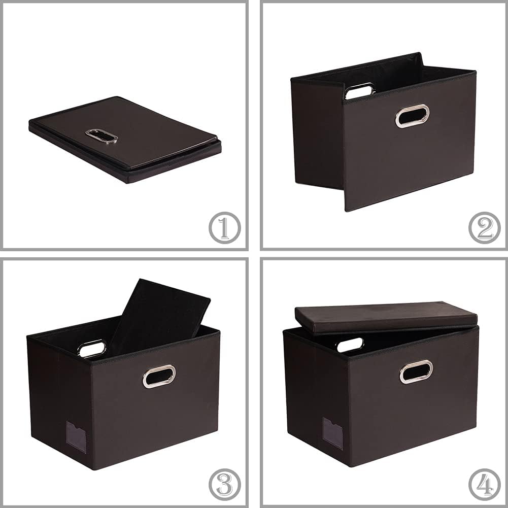 PRANDOM Large Stackable Storage Boxes with Lids [5-Pack] Leather Fabric Foldable Storage Bins Organizer Containers Baskets Cubes with Cover for Bedroom Closet Office Nursery Brown(17.7x11.8x11.8)