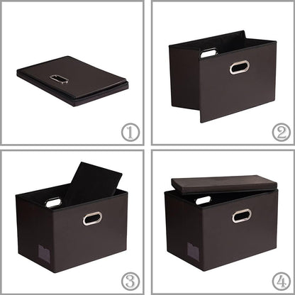 PRANDOM Large Stackable Storage Boxes with Lids [5-Pack] Leather Fabric Foldable Storage Bins Organizer Containers Baskets Cubes with Cover for Bedroom Closet Office Nursery Brown(17.7x11.8x11.8)