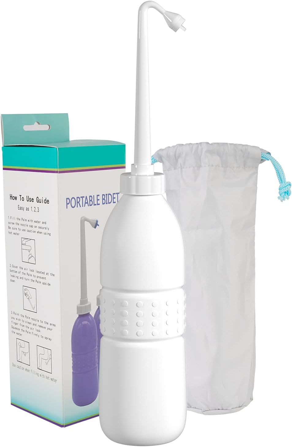 Hibbent Portable Bidet for Travel, Handheld Travel Bidet for Personal Hygiene Care, Personal Cleansing Use, Extended Nozzle, 21.8oz(620ml) , White