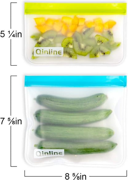 Reusable Food Storage Bags - 10 Pack Dishwasher Safe Freezer Bags, BPA Free Silicone, Leakproof for Marinate Salad Fruit Travel - 5 Sandwich 5 Snack