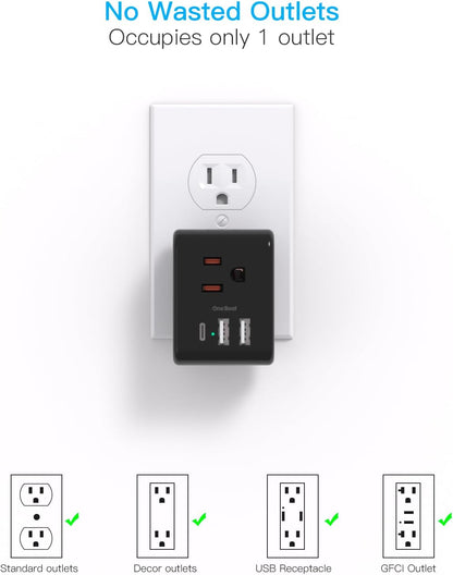 Multi Plug Outlet Extender, Power Strip Non Surge Protector Electric Outlet Splitter with 3 USB Wall Charger (1 USB C), Multiple Outlet Expander for Cruise, Dorm, Travel, Home, Black