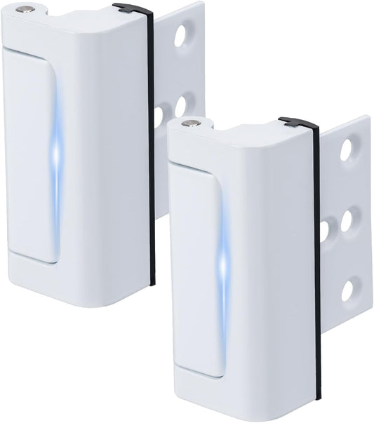 2 Pack Home Security Door Lock,Childproof Door Reinforcement Lock,with 3" Stop Withstand 800 lbs,for Inward Swing Doors,Night Kids Safety Metal Flip Lock Deadbolt Latch (White)