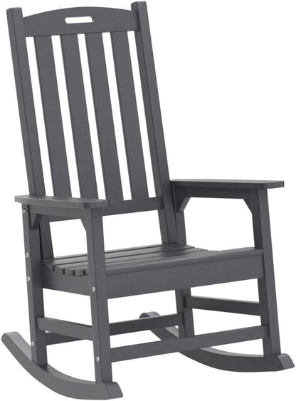 Psilvam Oversized Outdoor Rocking Chair Set of 2, Porch Rocker with 21" Wide Seat and 32" Tall Backrest, Pre-Assembled with Most Components for Effortless Installation (Carbon Black)