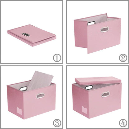 PRANDOM Large Collapsible Storage Box with Lid [1-Pack] Leather Fabric Foldable Storage Bin Organizer Container Basket Cube with Cover for Home Bedroom Closet Office Nursery Pink (17.7x11.8x11.8)