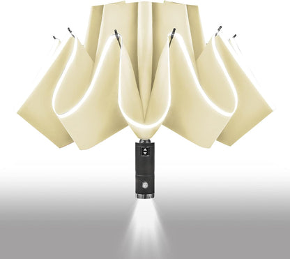 Lejorain Inside Out Umbrella Folding - Inverted LED Umbrellas Automatic Open and Close - Women Rain Umbrella Reverse Folding