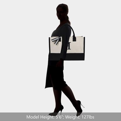 TOPDesign Embroidery Initial Canvas Tote Bag, Personalized Present Bag, Suitable for Wedding, Birthday, Beach, Holiday, is a Great Gift for Women, Mom, Teachers, Friends, Bridesmaids (Letter H)