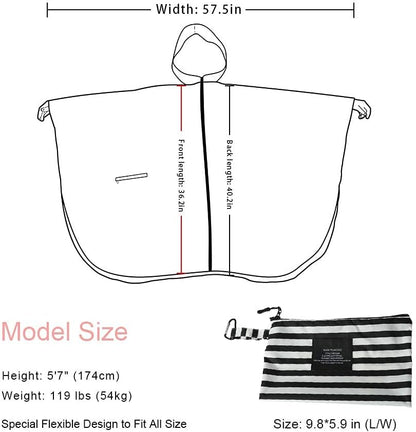 Rain Poncho Jacket Coat Hooded Zipper Style for Women/Men/Adult with Pocket