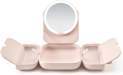AMIRO M2 LumoCube Makeup Mirror with Bag - Portable LED Makeup Mirror with Lights, 5-Level Brightness, 3-Color Lights - Travel Makeup Organizer - Pink