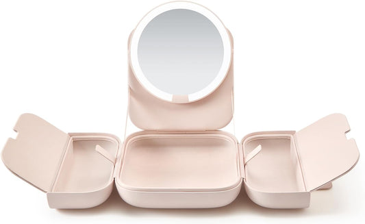 AMIRO M2 LumoCube Makeup Mirror with Bag - Portable LED Makeup Mirror with Lights, 5-Level Brightness, 3-Color Lights - Travel Makeup Organizer - Pink