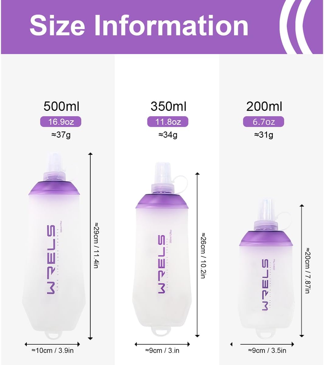 200ml/350ml/500ml Collapsible Soft Flask,BPA Free Folding Soft Water Bottle with Hanging Ring,Lightweight TPU Hydration Flask for Running Marathon Cycling Hiking(500ml-2 Packs)