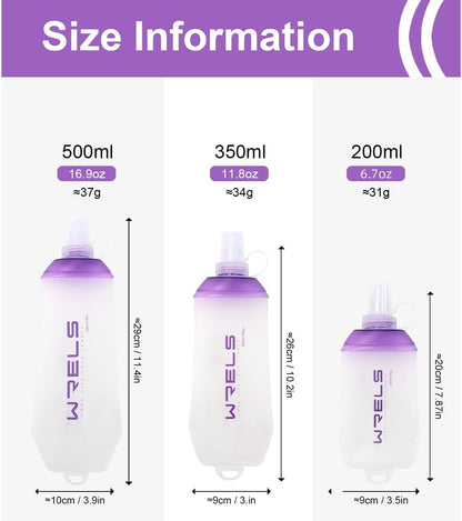 200ml/350ml/500ml Collapsible Soft Flask,BPA Free Folding Soft Water Bottle with Hanging Ring,Lightweight TPU Hydration Flask for Running Marathon Cycling Hiking(500ml-2 Packs)